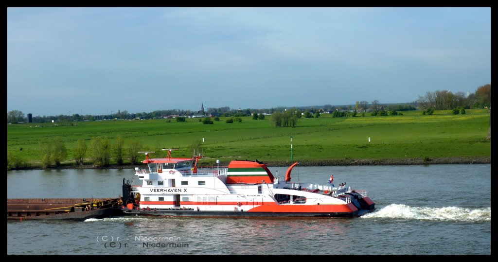 SB  Veerhaven X/Orka  von Rotterdam, ENI 02329273, 5550 Ps, Bauhjahr 2007, hier im Frhjahr 2012 bergfahrend auf dem Niederrhein.