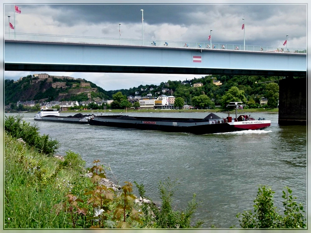 Schubverband  REHNUS HANAU  IMMO 02326109, Bj 2003, aufgenommen auf dem Rhein bei Koblenz am 23.06.2010. 