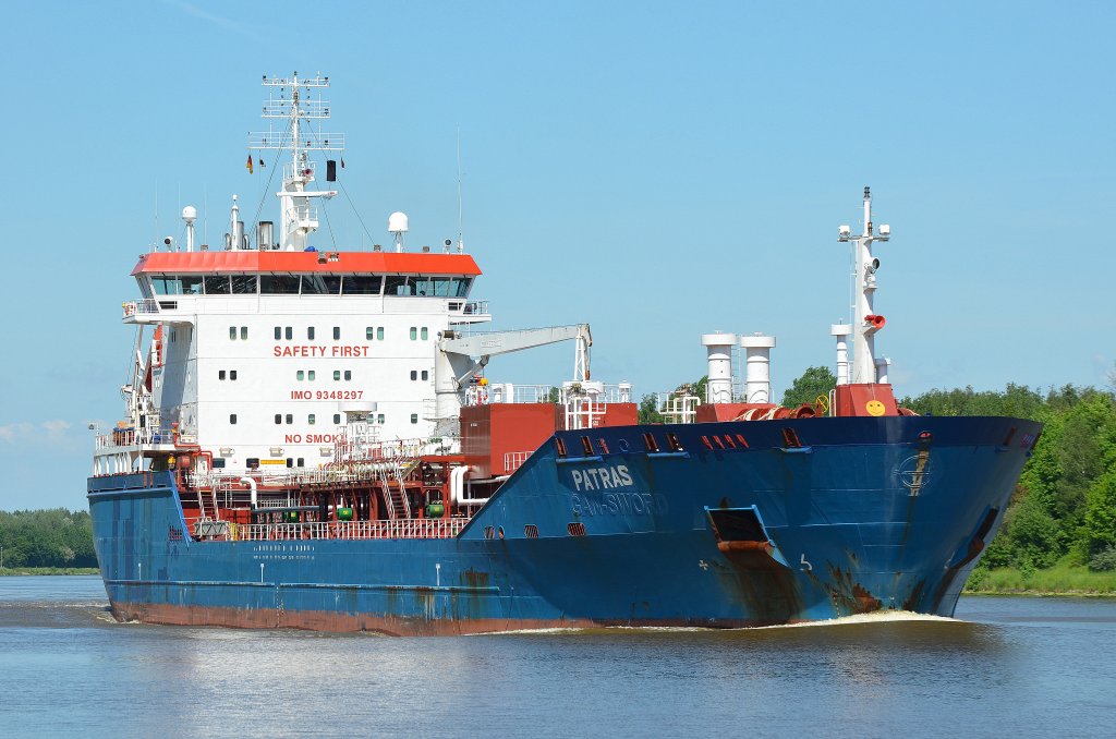 Tanker Patras ex Gan Sword IMO-Nummer:9348297 Flagge:Malta Lnge:144.0m Breite:23.0m Baujahr:2007 Bauwerft:Yardimci Shipyard,Istanbul trkei auf dem Nord-Ostsee-Kanal bei Rendsburg am 28.05.12