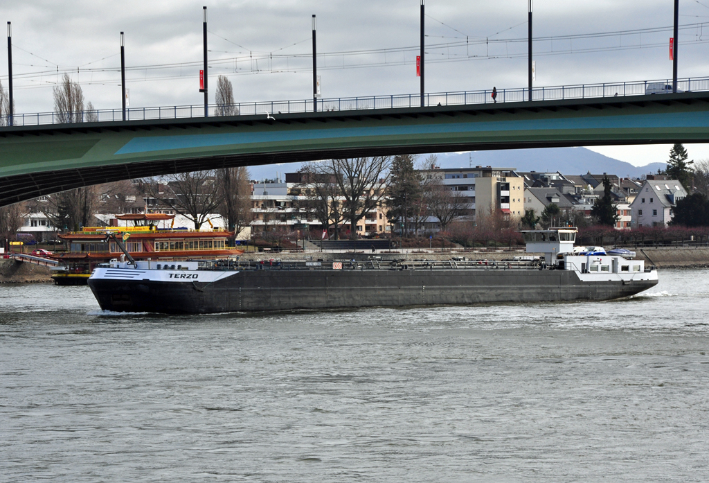 Tankschiff  Terzo  unter der Kennedybrcke in Bonn - 21.02.2012