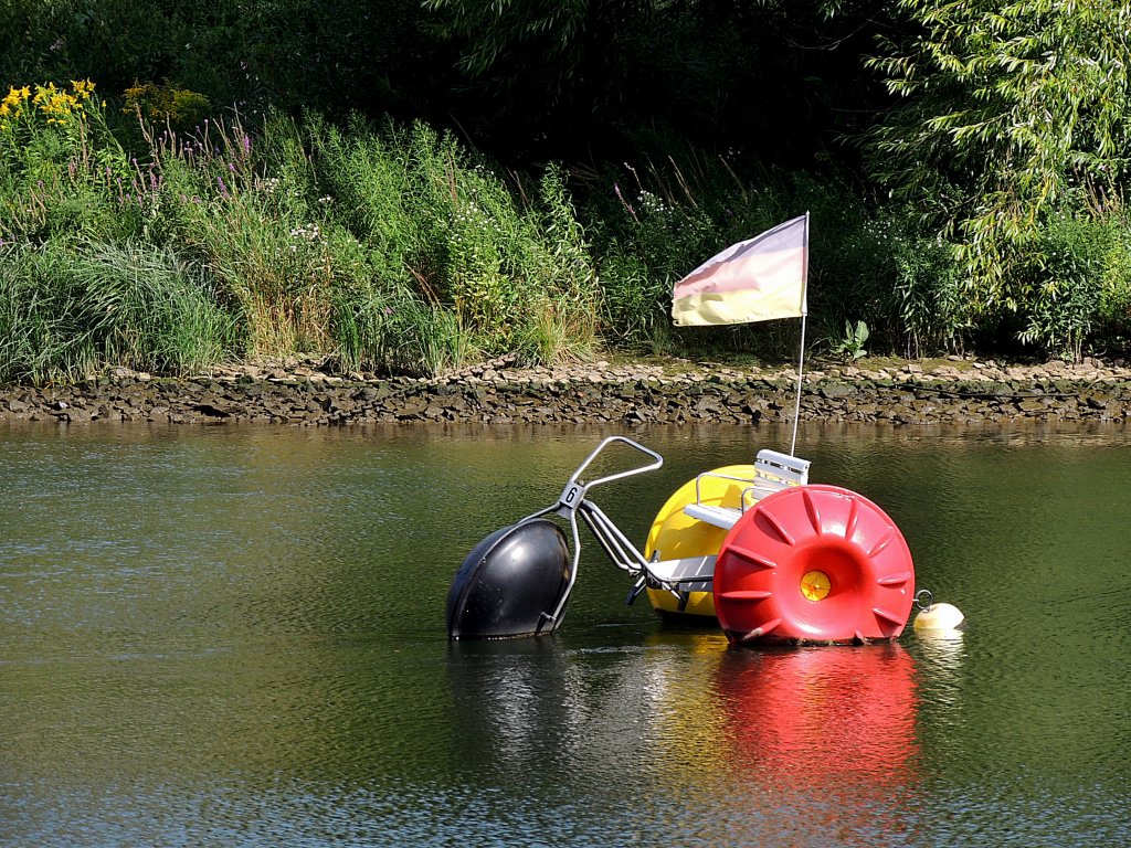 Wasserfahrrad, Nr6 befindet sich bei Hatzenport im Moselwasser; 120822