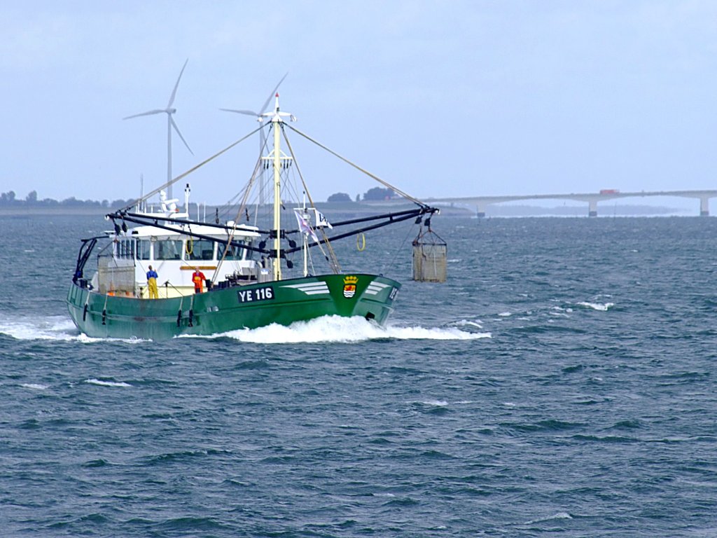 YE116,Elisabeth(IMO:8897863; L=43; B=8mtr) bringt im Bereich der Zeelandbrug die Fangkrbe aus;110829