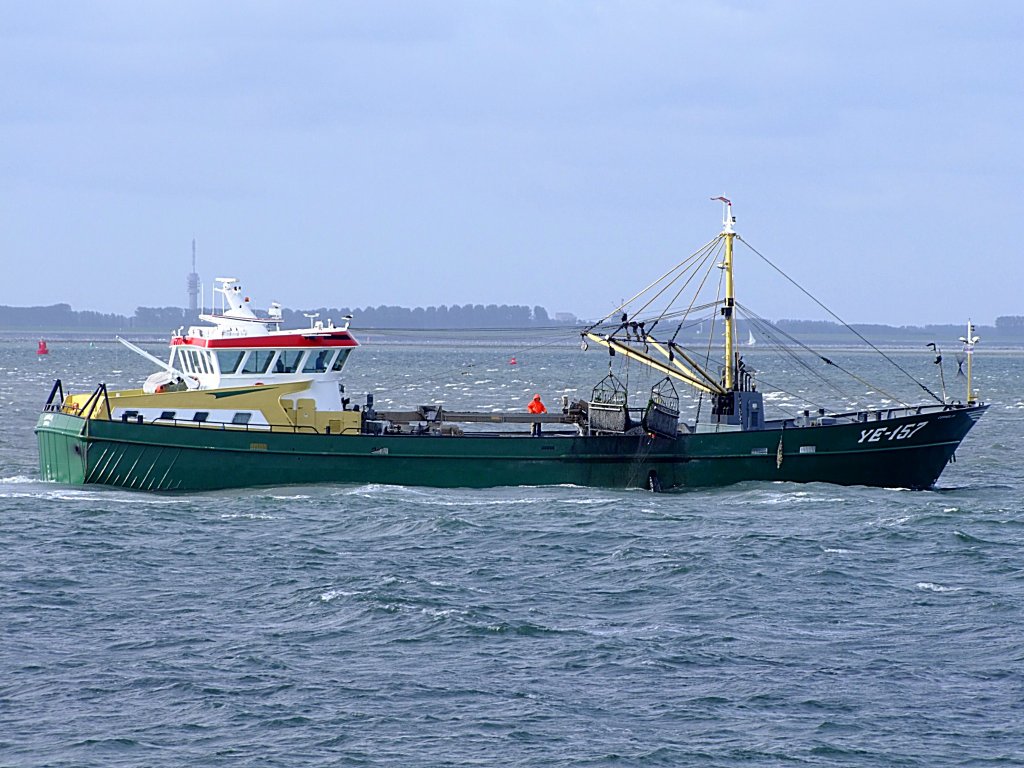 YE157-Cornelia(IMO:9168001; L=41; B=9mtr; Baujahr 1998) holt im Veerse Meer seine gefllten Netze ein;110929