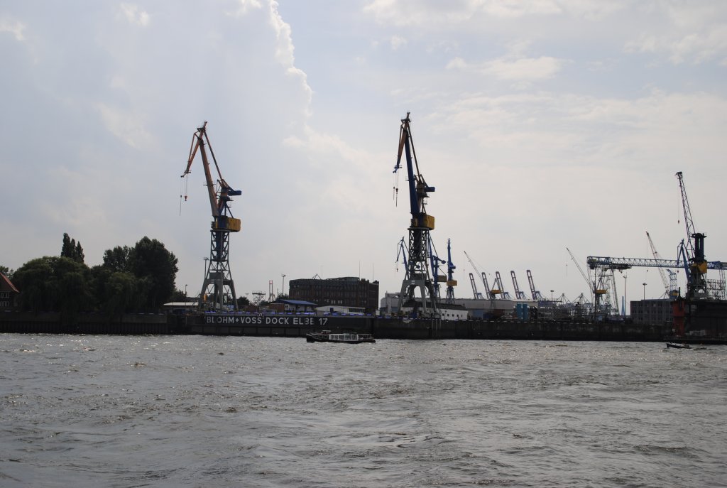 Zwei Krähne im Hamburger Hafen, am 01.08.2010