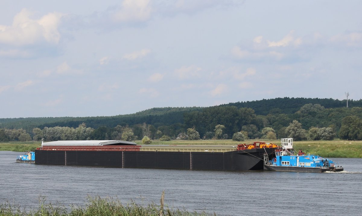 17.8.17 Schubverband mit DOMMIL-3 bei Zollbrücke / Oder, südwärts.