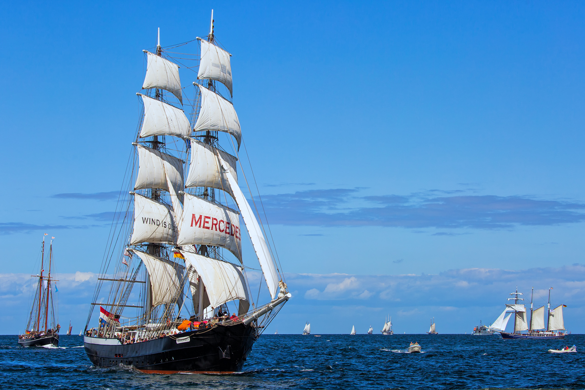 27. Hanse-Sail mit dem Traditionsschiff MERCEDES (IMO 5156658) vor Warnemünde. - 13.08.2017
