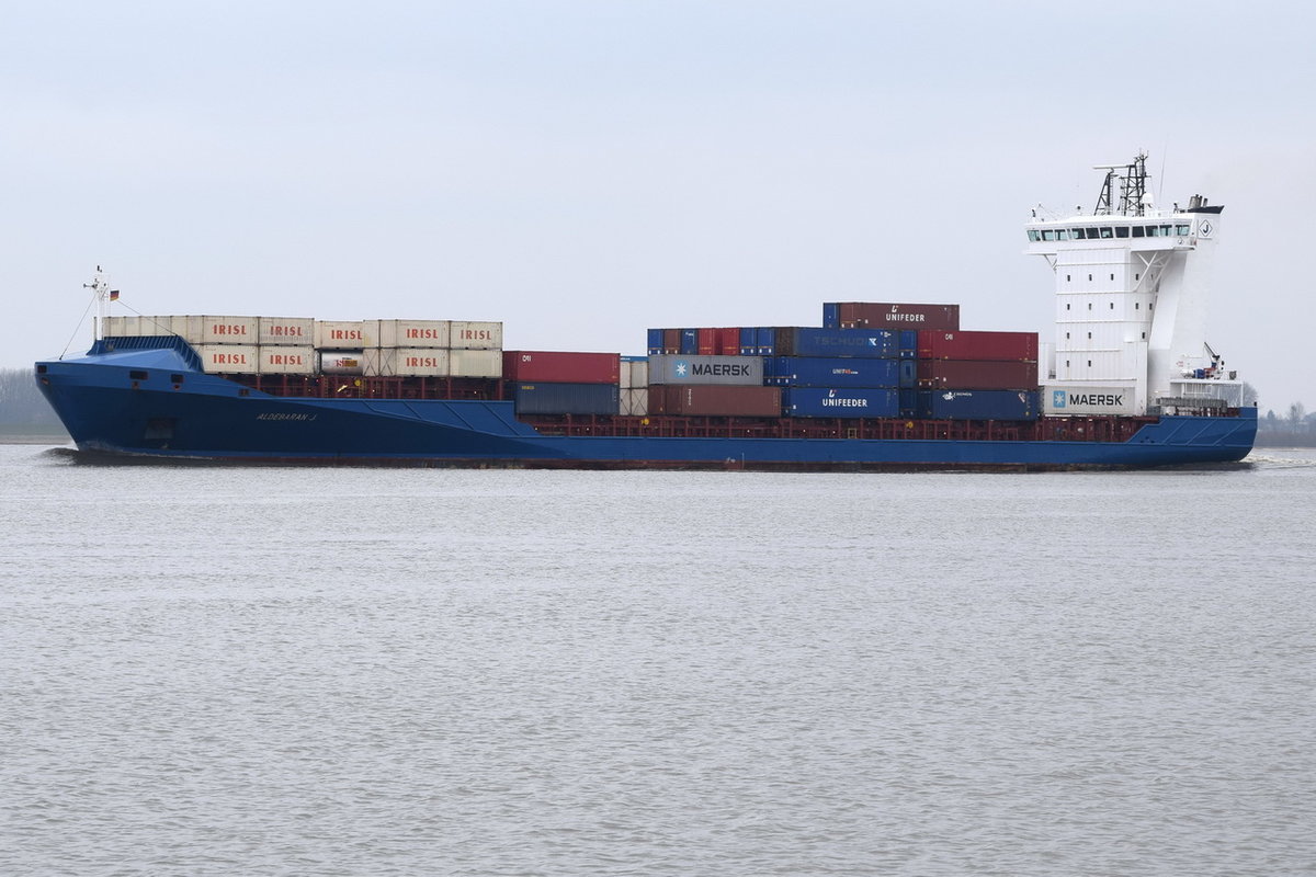 ALDEBARAN J , Feederschiff , IMO 9349186 , Baujahr 2006, ,140 x 22m . 974 TEU , 19.03.2016 Grünendeich