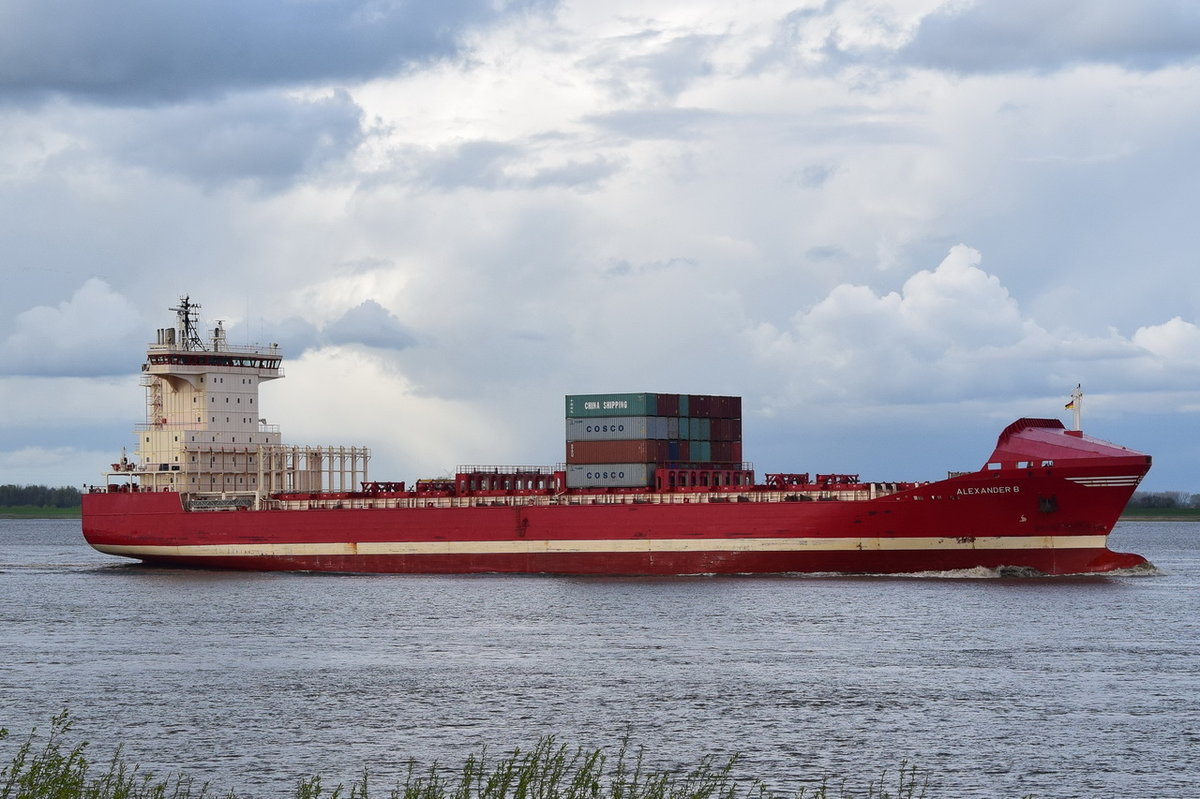 ALEXANDER B , Feederschiff , IMO 9328649 , Baujahr 2006 , 1221 TEU , 154,6 x 24,5m , 16.04.2017 Grünendeich