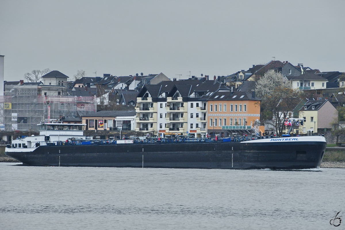 Anfang April 2021 war auf dem Rhein bei Remagen das Tankmotorschiff MONTREAL (ENI: 02333685) zu sehen.