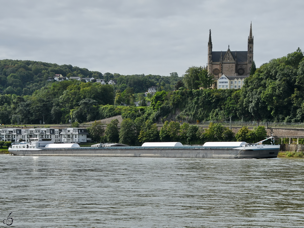 Anfang August 2021 war das Gütermotorschiff ALJA (ENI: 02331320) auf dem Rhein bei Remagen zu sehen.