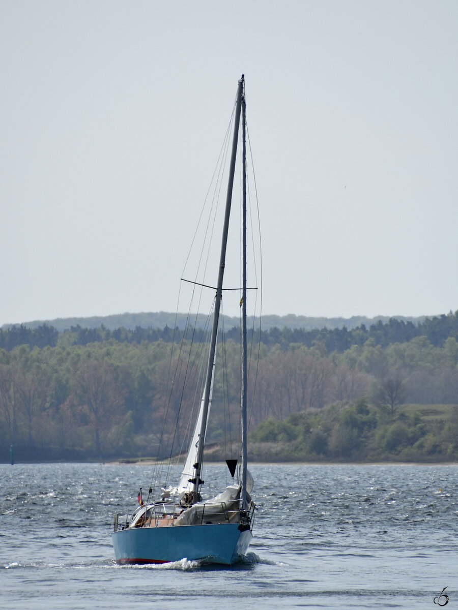 Anfang Mai 2023 kehrte dieses blaue Segelboot nach Travemünde zurück.