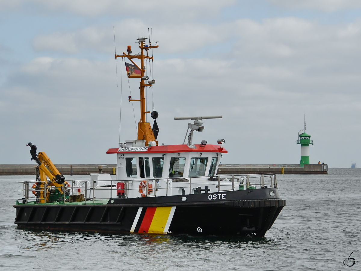 Anfang Mai 2023 war das Polizeiboot OSTE (MMSI: 211275800) in Travemünde unterwegs. 