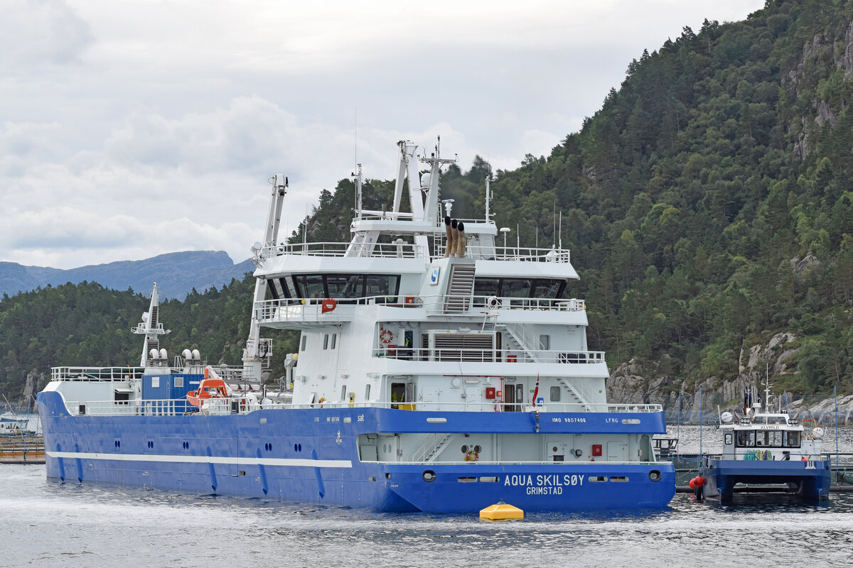 AQUA SKILSOY, Fish Carrier, IMO 9857406, am 05.09.2022 im Lysefjord unweit Stavanger Norwegen