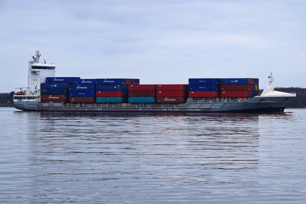 ARA LIVERPOOL , Feederschiff , IMO 9365984 , Baujahr 2008 , 141.6 × 20.6m ,809 TEU , Kieler Förde am 17.02.2018