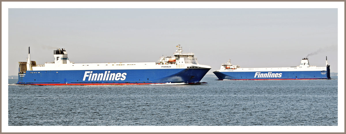 Begegnung auf der Ostsee: FINNSUN (IMO 9468918) und FINNTIDE (IMO 9468920) laufen im Seegebiet vor Lübeck-Travemünde aneinander vorbei. Aufnahme vom 04.06.2016)