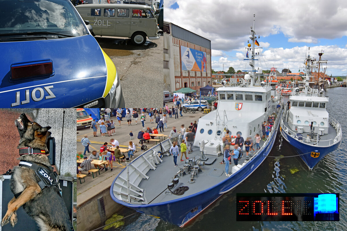 Beim Tag der Küstenwache (16.und 17.7.2022 in Neustadt / Holstein) sind auch die Zollboote SCHLESWIG-HOLSTEIN und PRIWALL präsent. Aufnahme vom 16.7.2022