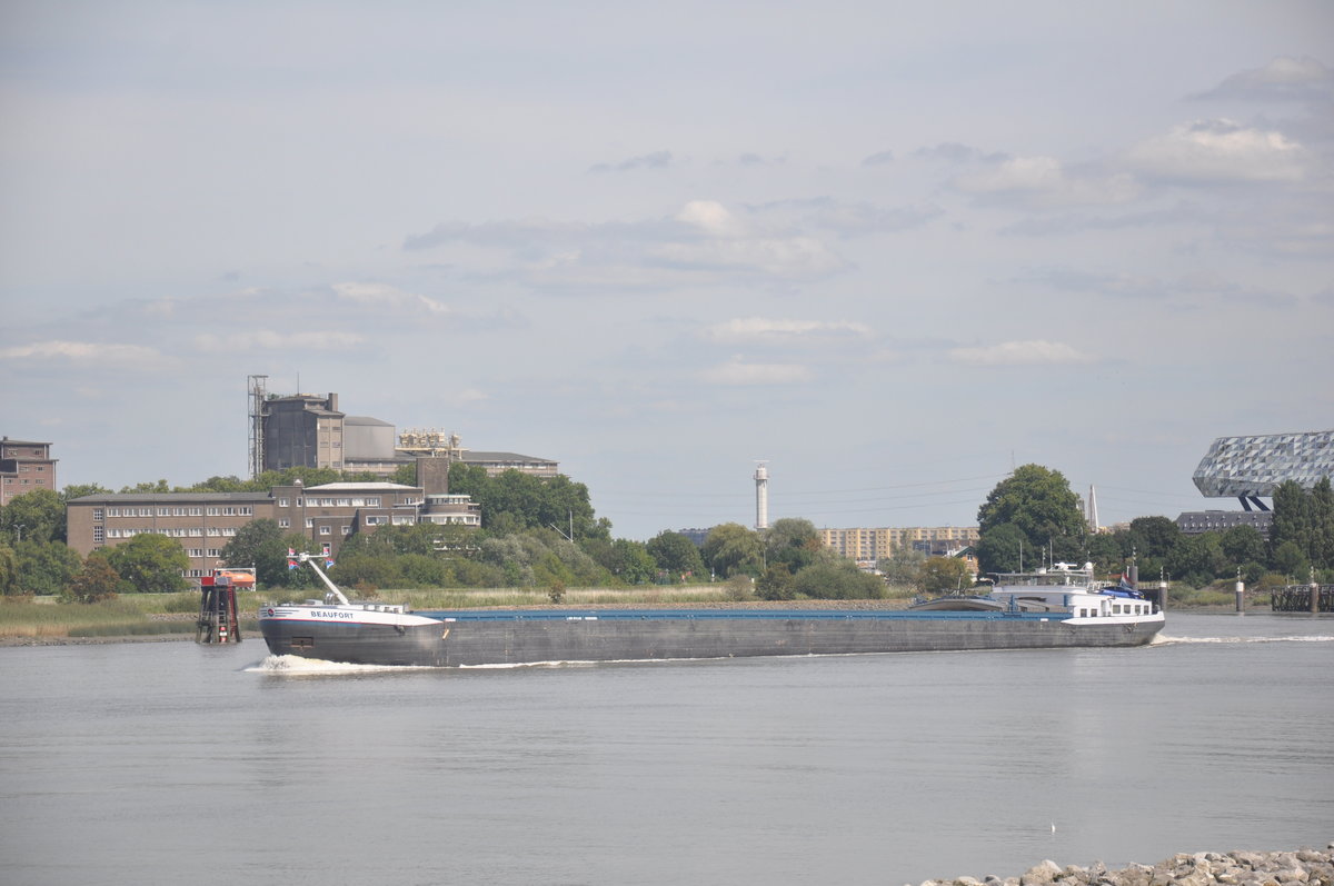 Binnenschiff Beaufort aufgenommen 07.08.2017 am Schelde in Antwerpen