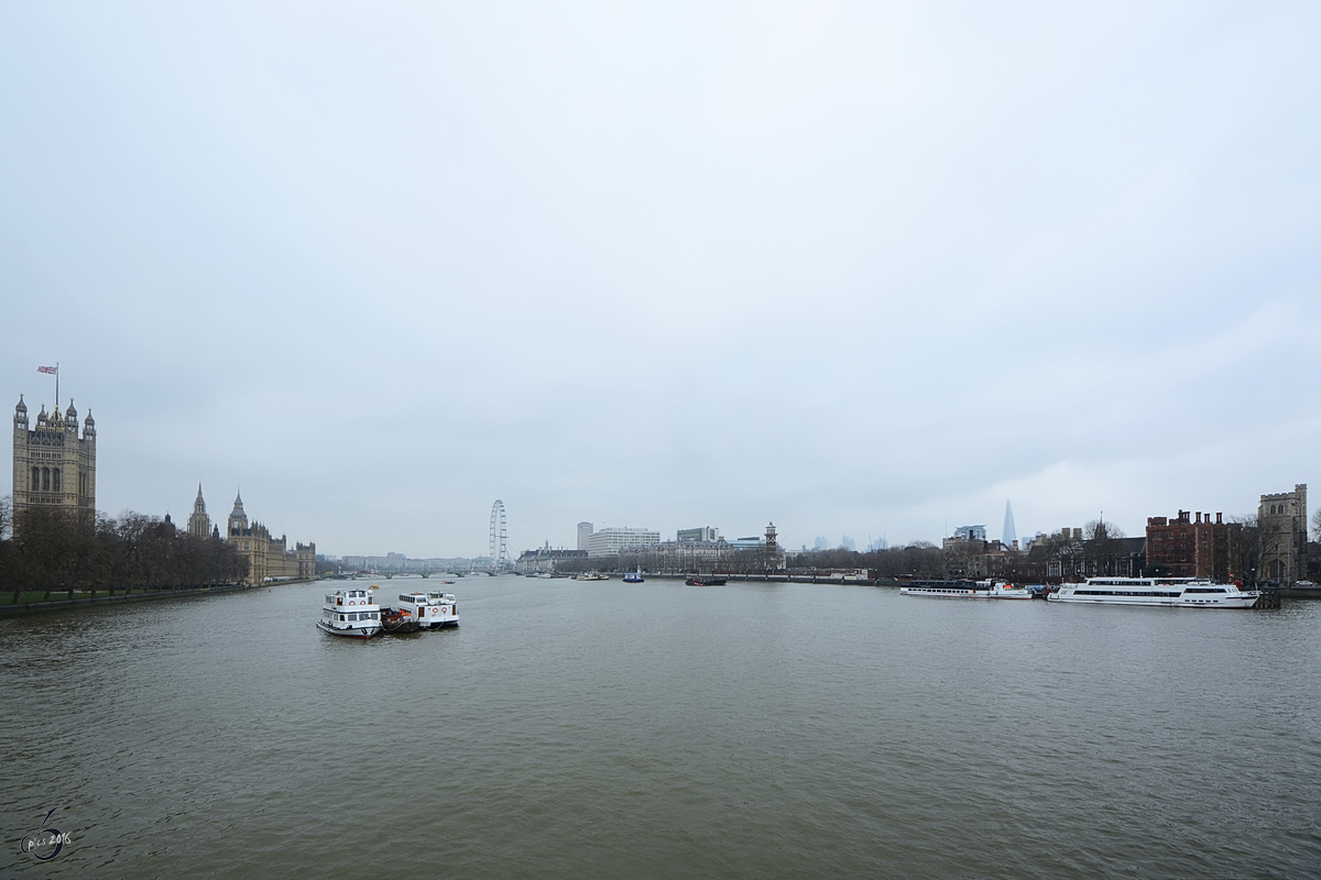 Blick von der Lambeth Bridge auf die Themse. (London, März 2013)