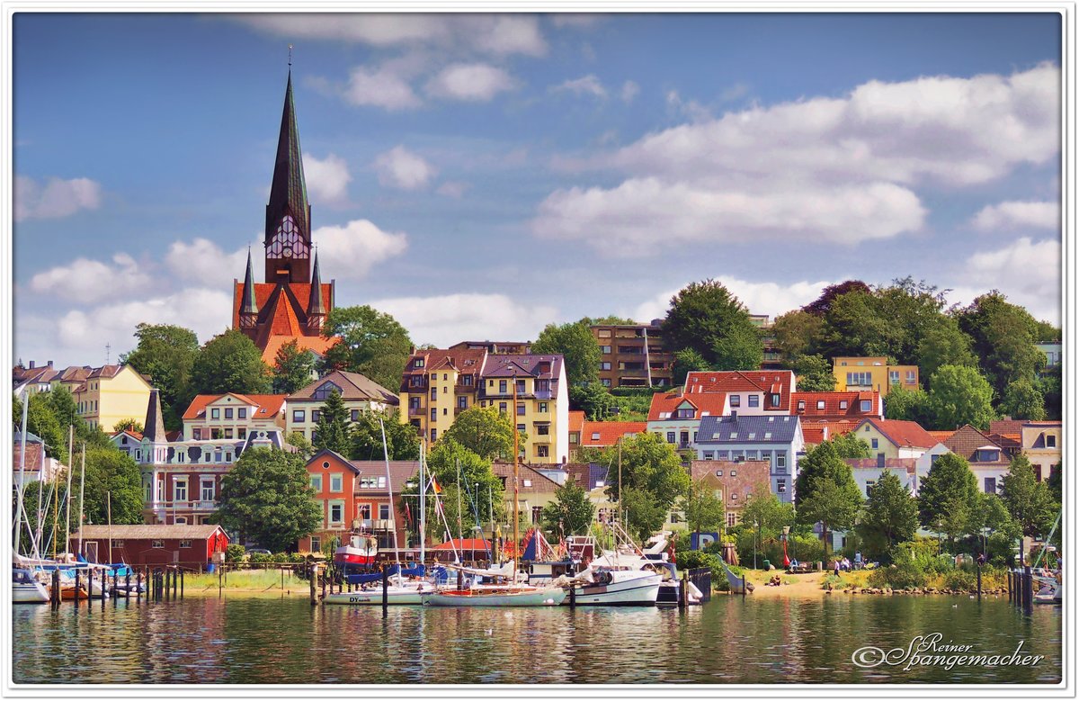 Blick über die Förde auf Flensburg, August 2013