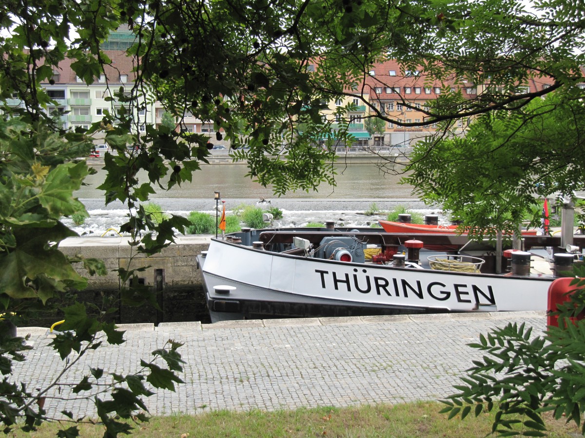 Bug des TMS Thüringen (04503620) am 30.07.2013 in der Main-Schleuse Würzburg. Das  Grüne Blattwerk  passt zum Namen des Waldreichen Bundeslandes.