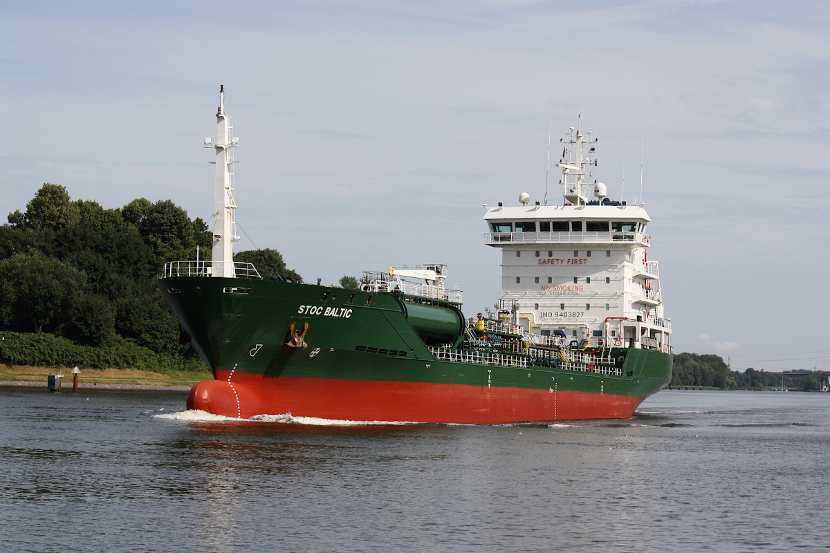 Chemical Tanker STOC BALTIC (IMO:9403827)Es fährt unter der Flagge von Cyprus im NOK am 29.08.2022 bei Schacht Audorf.