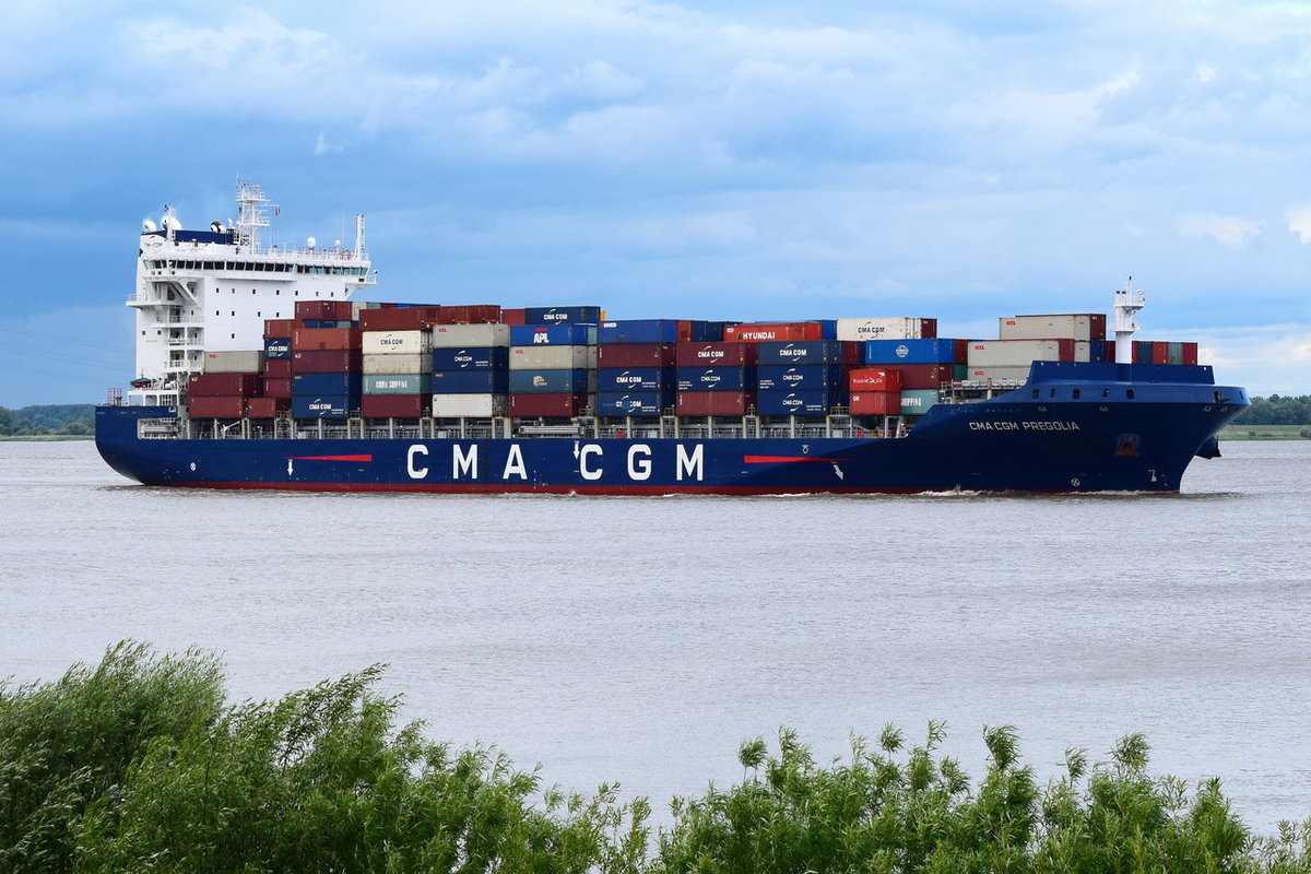 CMA CGM PREGOLIA , Containerschiff , IMO 9745500 , Baujahr 2018 , 195 x 32.2 m , 2636 TEU , 07.06.2020 , Grünendeich