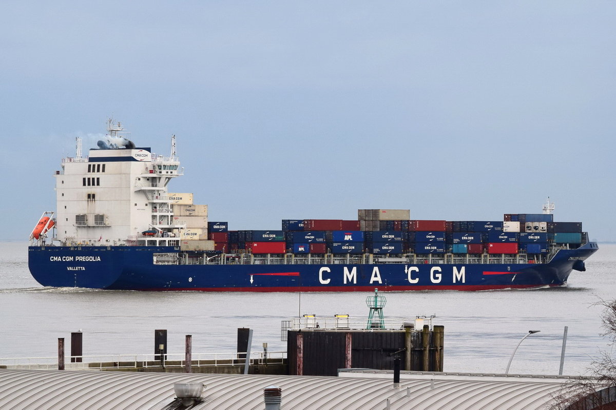 CMA CGM PREGOLIA ,Containerschiff , IMO 9745500 , Baujahr 2018 , 195 x 32.2 m , 2636 TEU , Cuxhaven , 15.03.2020