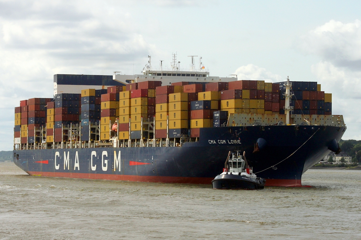 Containerfrachtschiff CMA CGM LOIRE (IMO 9674531); Eigner/Betreiber: CMA CGM; Datum: 05.07.2026; Aufnahmeort: Elbe/Hafen Hamburg, Deutschland.