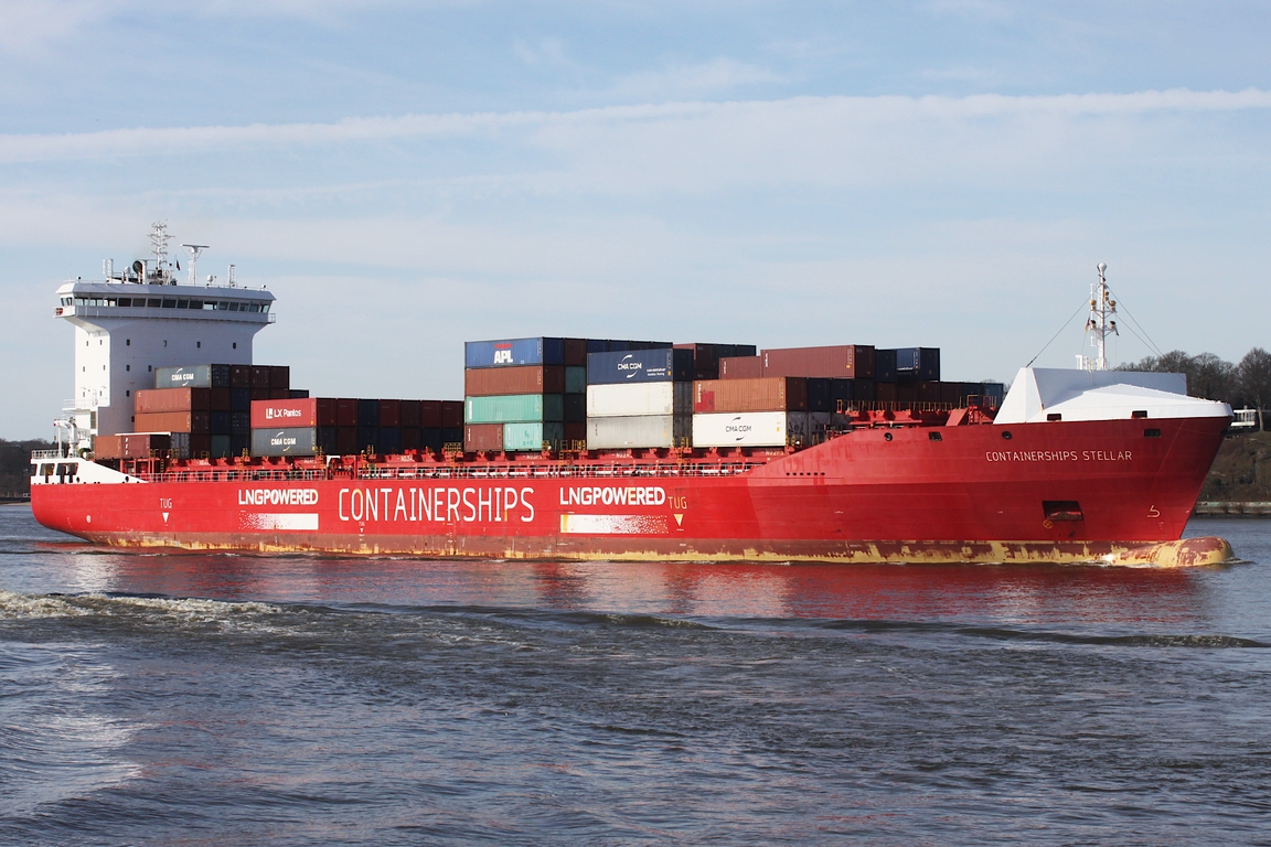 Containerfrachtschiff CONTAINERSHIPS STELLAR (IMO 9866251); Eigner/Betreiber: Containerships; Datum: 02.03.2026; Aufnahmeort: Elbe/Hafen Hamburg, Deutschland.