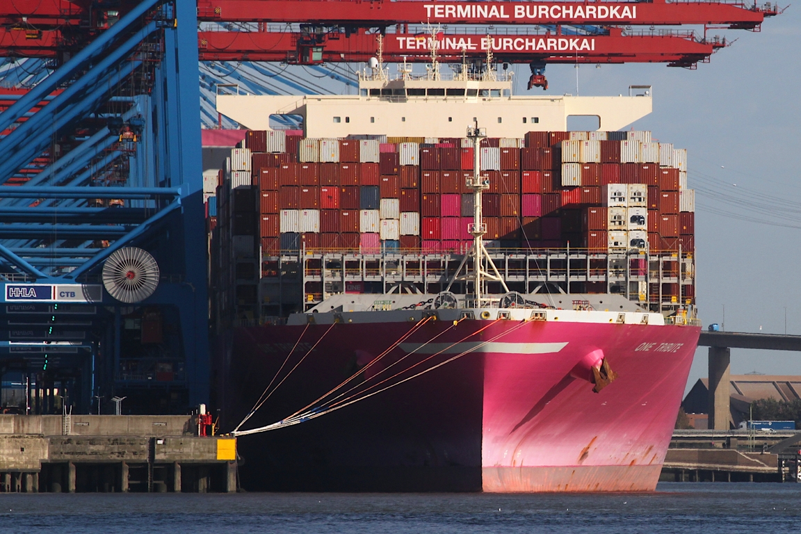 Containerfrachtschiff ONE TRIBUTE (IMO 9769295); Datum: 07.09.2026; Aufnahmeort: Elbe/Hafen Hamburg, Deutschland.