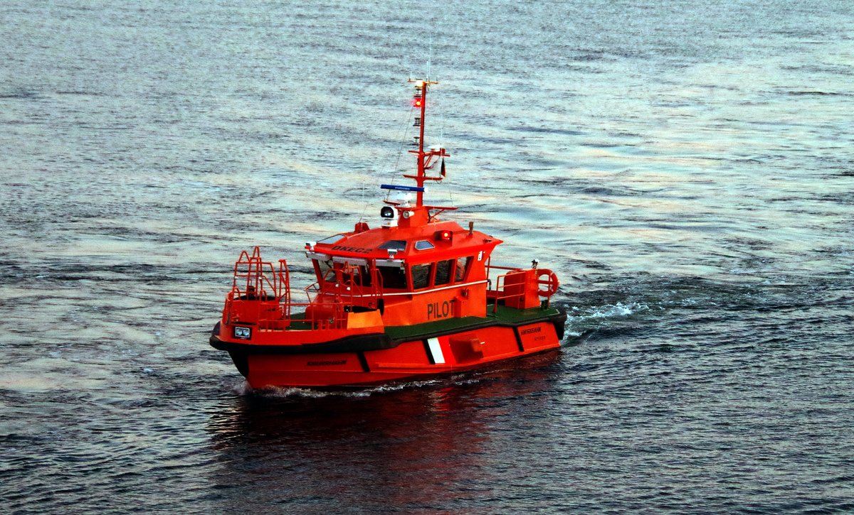 Das 15m lange Lotsenboot Pilot Knurrhahn vor Rostock am 07.11.18