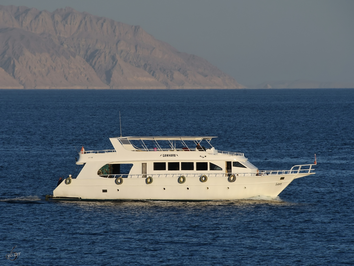 Das Ausflugsboot  Gawhara  auf dem Roten Meer. (Scharm El-Scheich, Dezember 2018)