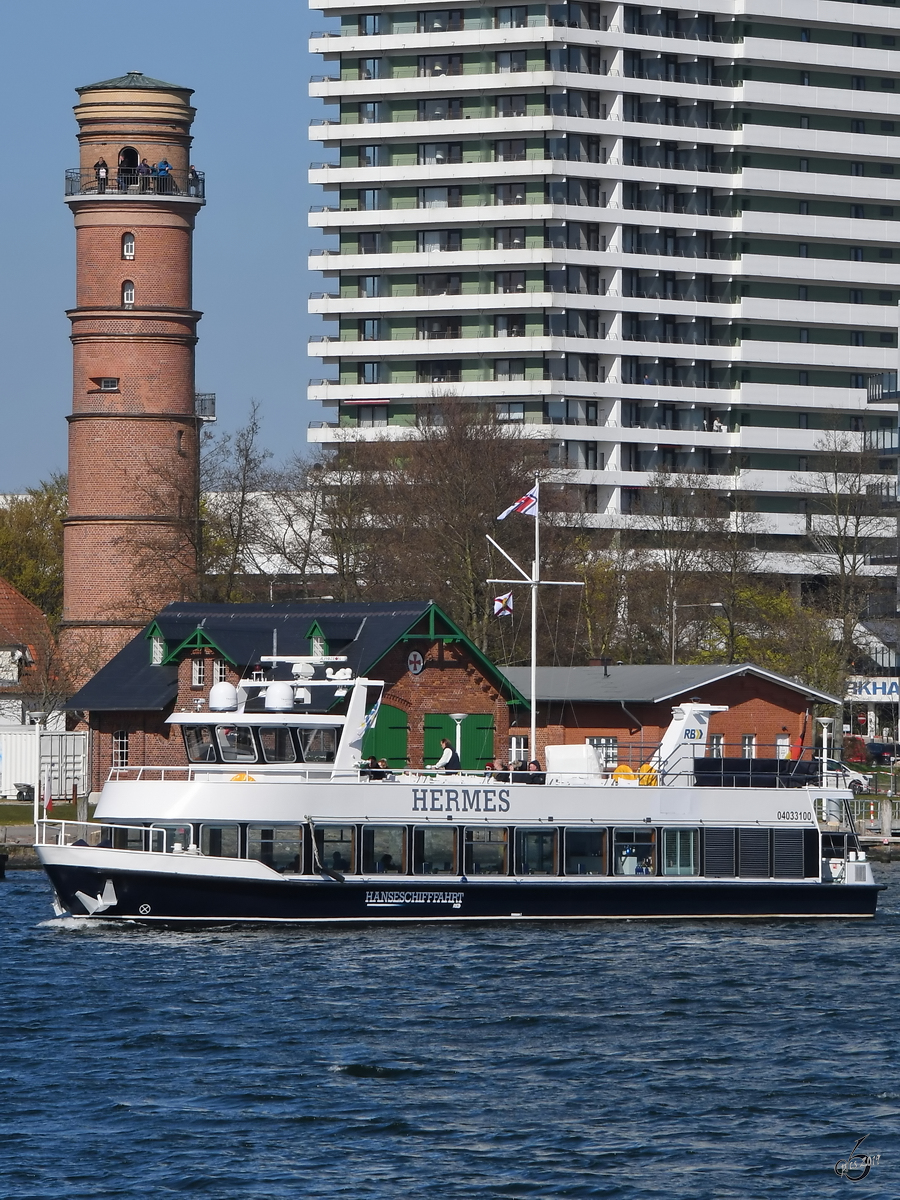 Das Ausflugsschiff  Hermes  (ENI: 04033100) Anfang April 2019 in Travemünde. 