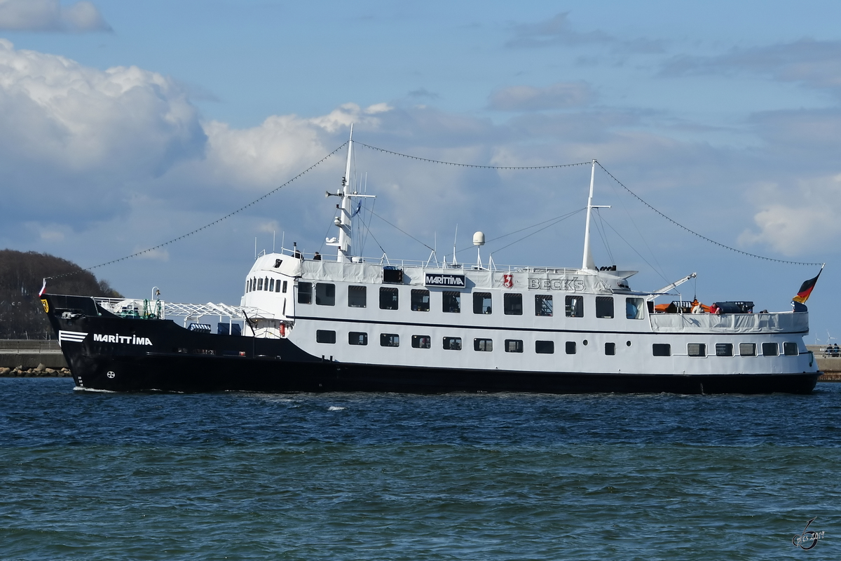 Das Ausflugsschiff Marittima (IMO: 5315412) war Anfang April 2019 in Travemünde zu sehen.