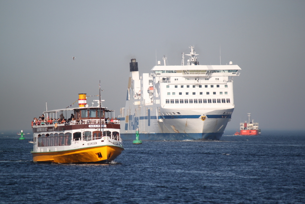 Das Fahrgastschiff Selene und Nils Holgersson am 13.10.2018 in Warnemünde.