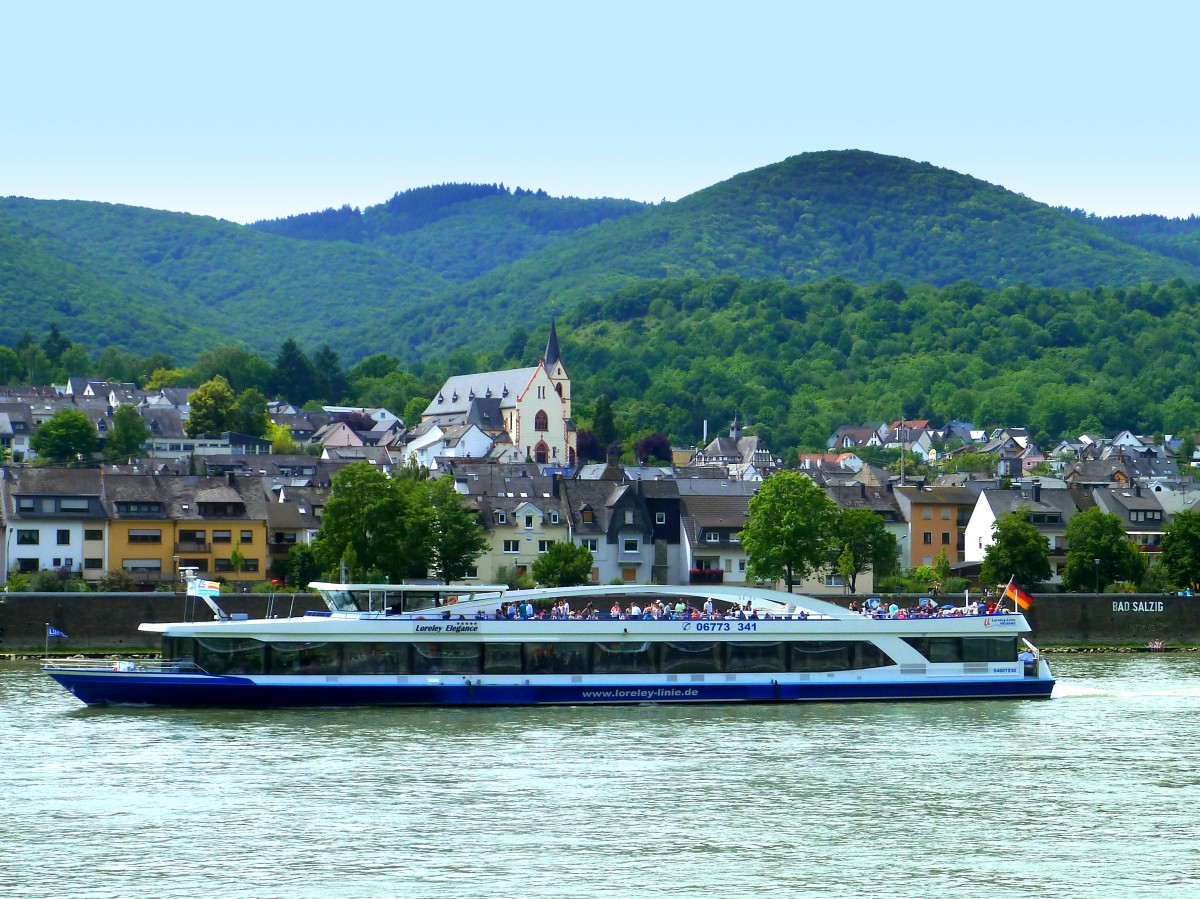 Das FGS  Loreley Elegance  bei Bad Salzig auf dem Mittelrhein. 28.06.2015 (Tal Total)