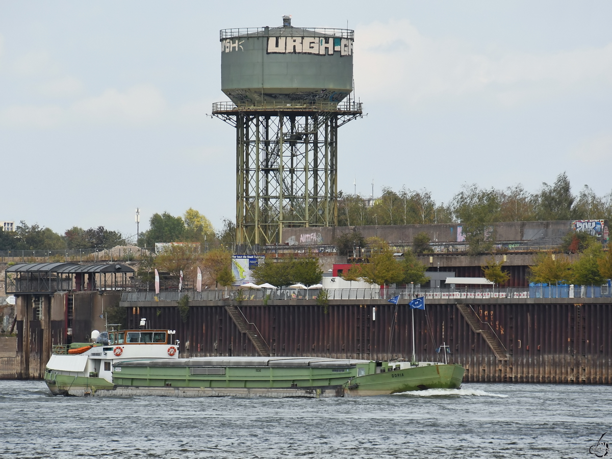 Das Gütermotorschiff DORIA (ENI: 01822682) befährt den Rhein, so gesehen Ende August 2022 in Duisburg.