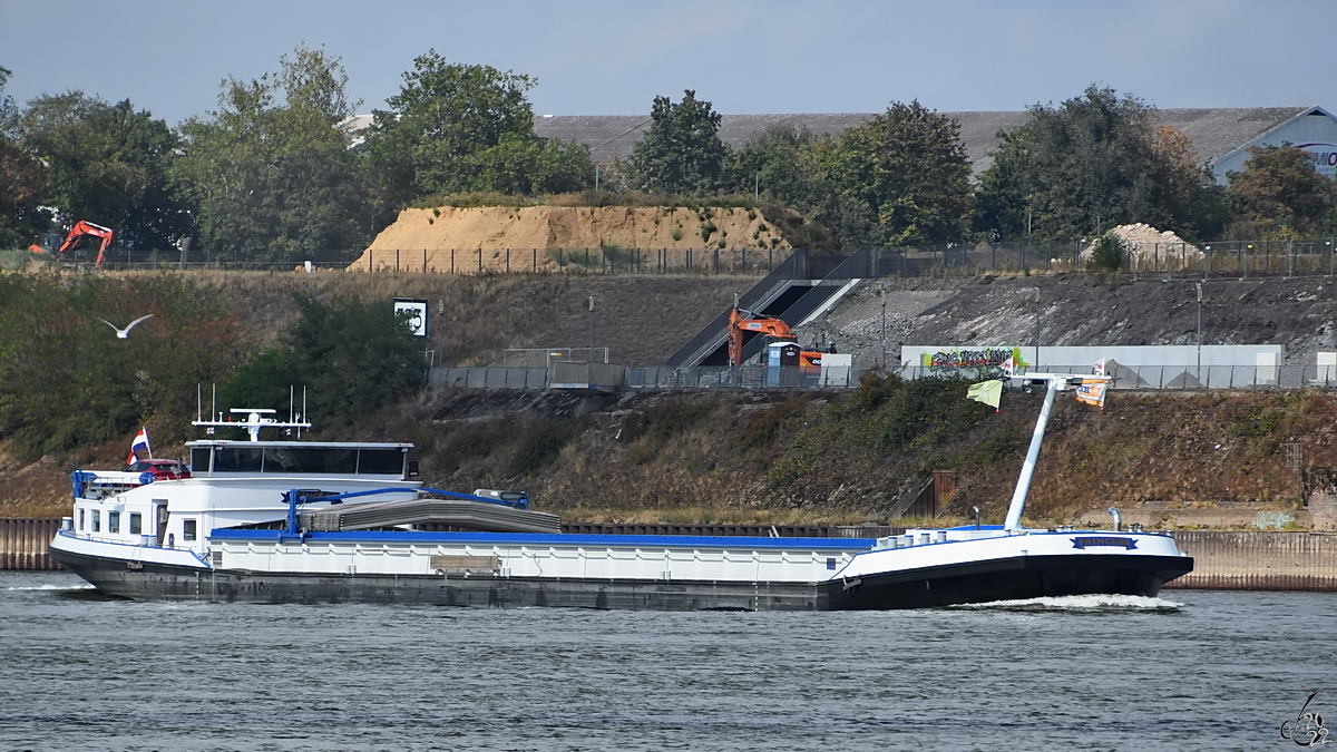 Das Gütermotorschiff PRINCESS (ENI: 02325046) befährt den Rhein, so gesehen Ende August 2022 in Duisburg.