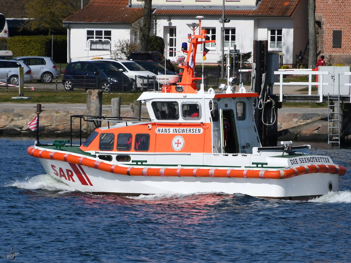 Das SAR-Schiff Hans Ingwersen (MMSI: 211290200) war Anfang April 2019 in Travemünde zu sehen.