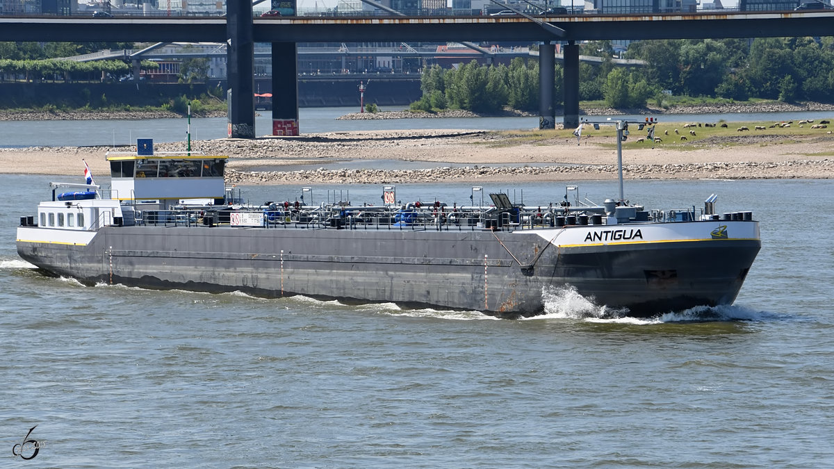 Das Tankmotorschiff  Antigua  (02336832) auf dem Rhein. (Düsseldorf, Juni 2018)