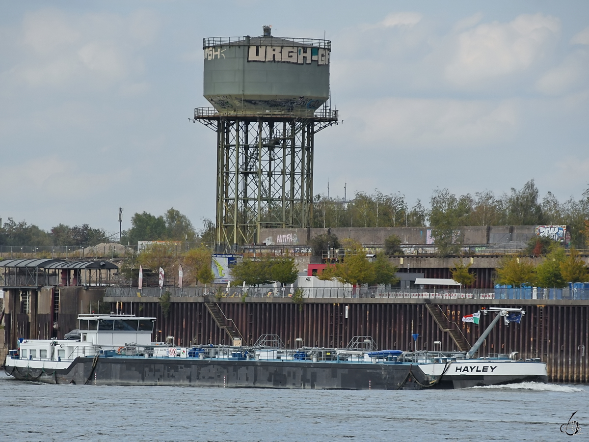 Das Tankmotorschiff HAYLEY (ENI: 04015020) war Ende August 2022 in Duisburg zu sehen.
