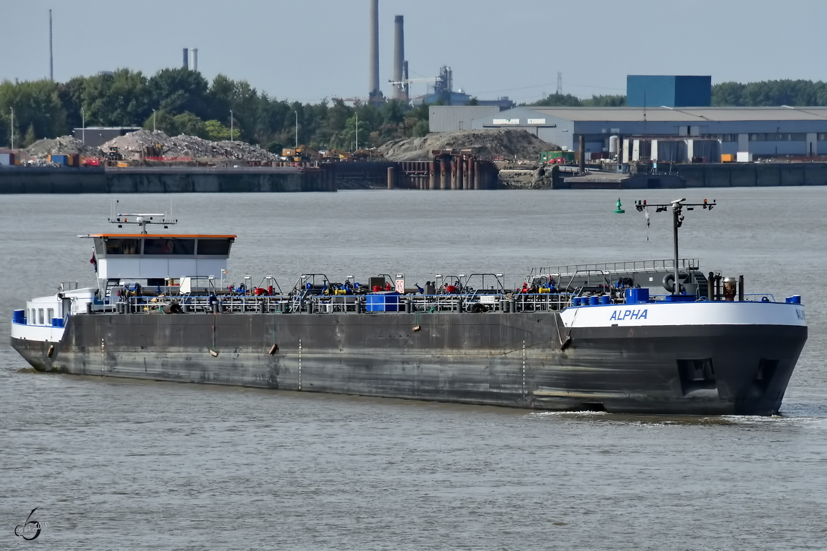 Das Tankschiff Alpha (ENI 02328422) Ende Juli 2018 auf der Schelde in Antwerpen.