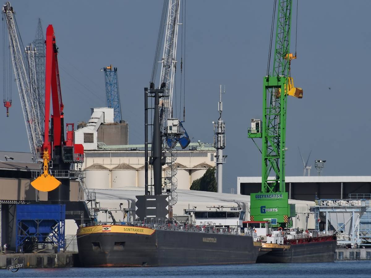 Das Tankschiff  Somtrans XX  (ENI: 02333399) Ende Juli 2018 im Amerikadok Antwerpen.