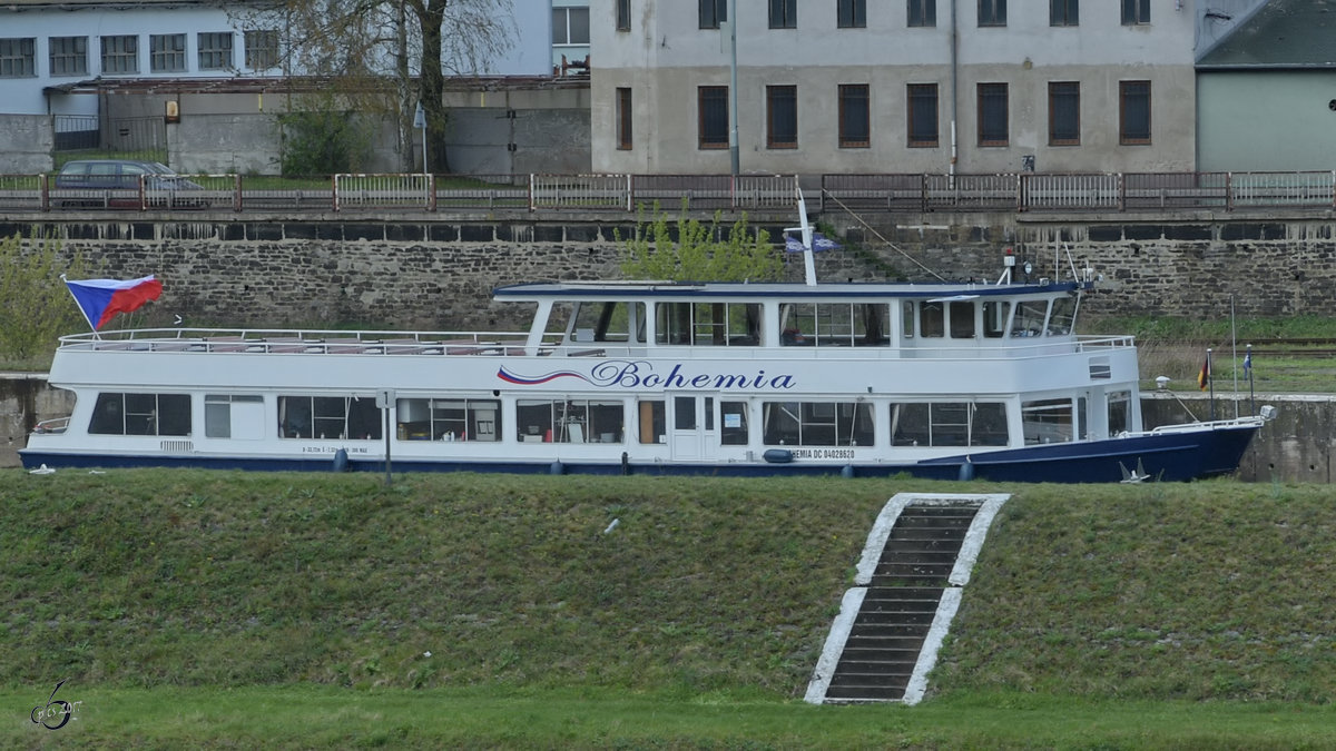 Das tschechische Ausflugsschiff  Bohemia  auf der Elbe. (Děčín, April 2017)