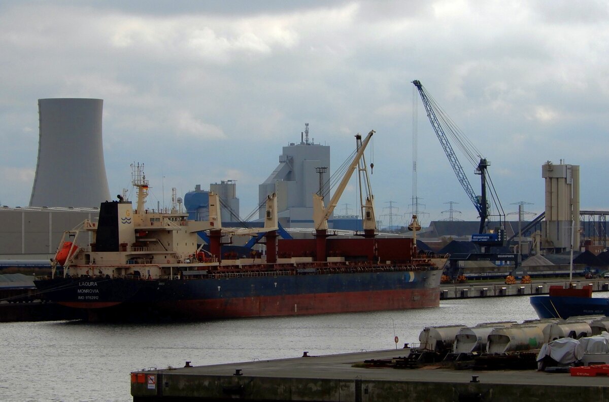 Der 179m lange Bulker LAOURA am 08.11.23 in Rostock