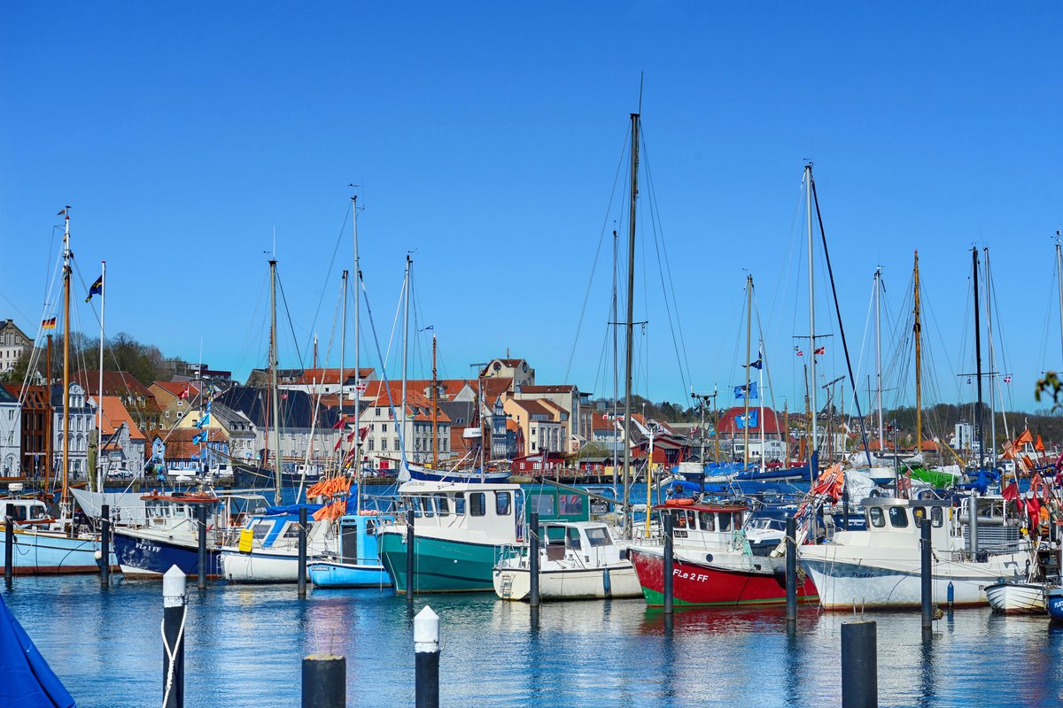 Der Fischereihafen in Flensburg. Aufnahme: 21. April 2020.