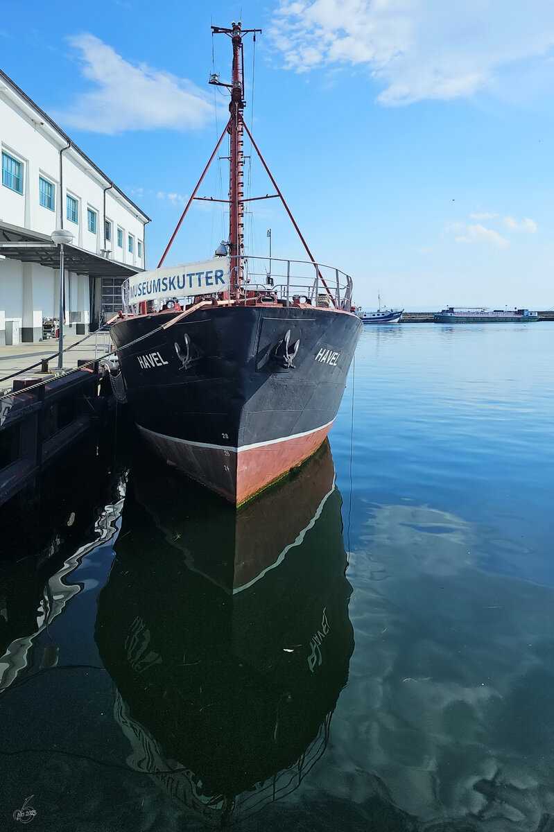 Der Fischkutter HAVEL ist hier Mitte August 2023 im Sassnitzer Hafen zu sehen. 