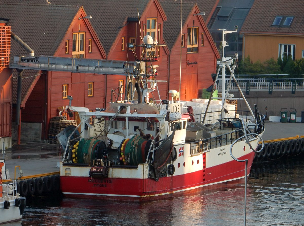 Der Fischtrawler Hellevig, VA0015S, am 09.09.16 in Kristiansand