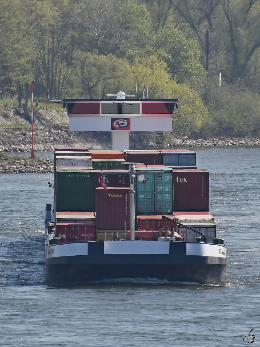 Der Koppelverband bestehend aus Marla Duo (ENI: 02325700) und Marla ENI: 02324035) auf dem Rhein. (Duisburg, April 2021)