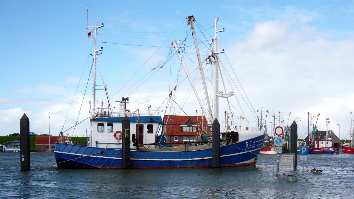 Der Krabbenkutter Keen Tied am 04.10.2009 bei Hochwasser im Hafen von Fedderwardersiel.